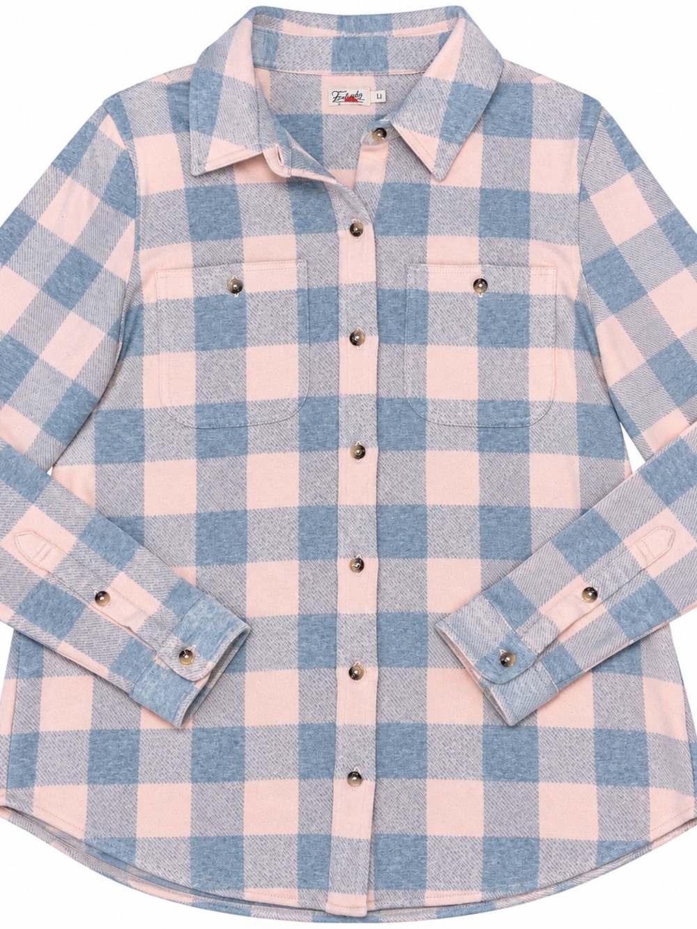 Faherty Legend Sweater Shirt Women L Pink Gray Buffalo Check Plaid